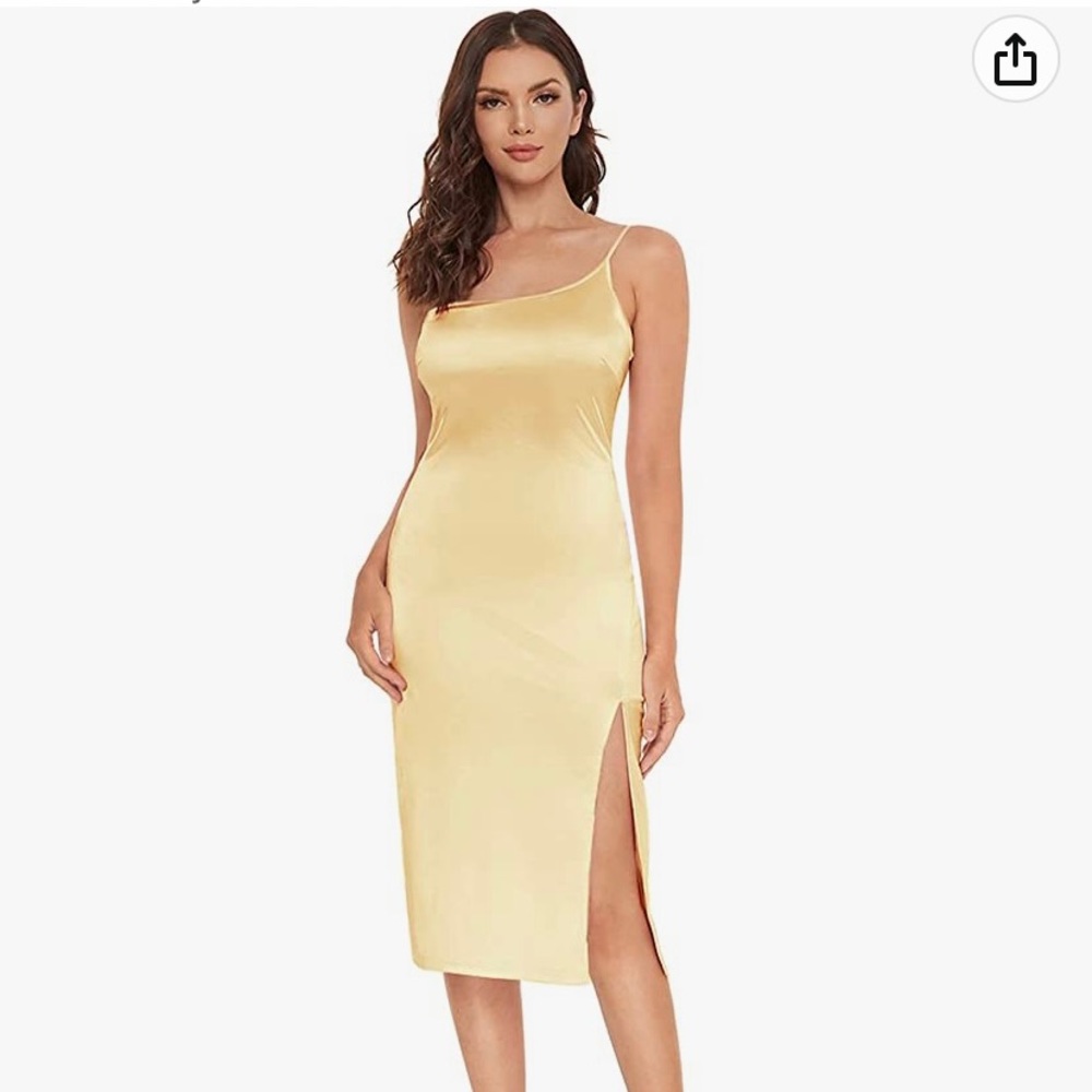 NWOT One Shoulder Champagne colour Dress with Slit